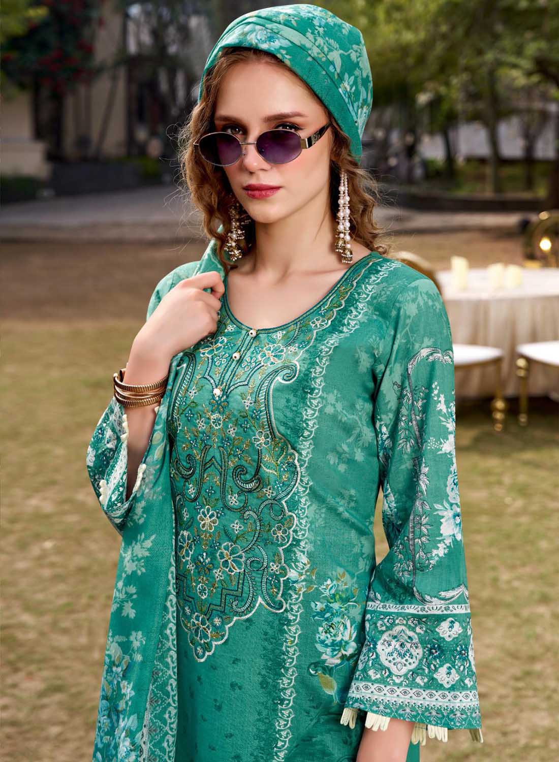 Pakistani Print Pure Cotton Unstitched Salwar Suit Material with Embroidery