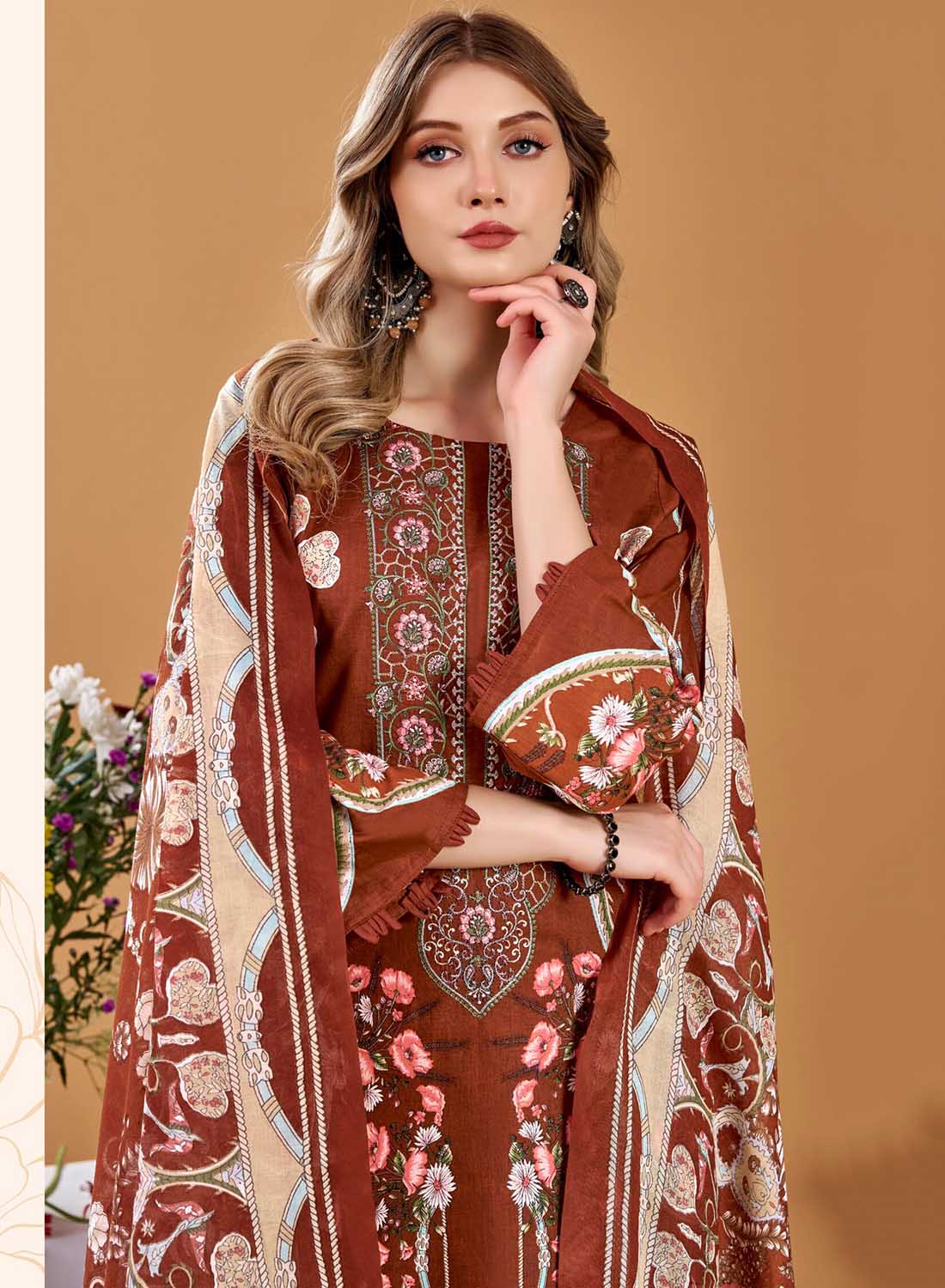 Pakistani Print Pure Cotton Unstitched Suit Fabric Material with Embroidery
