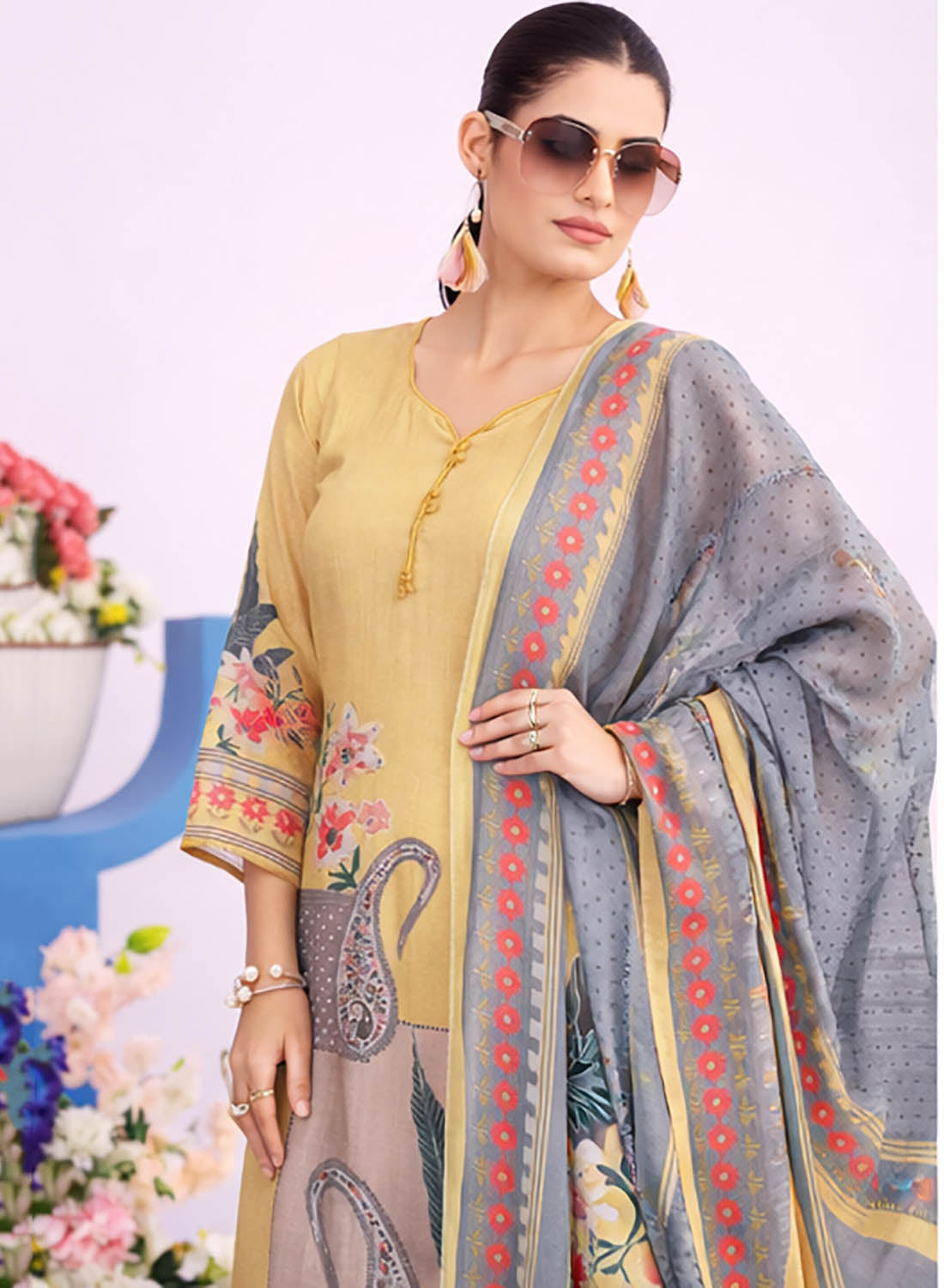 Pure Chanderi Cotton Suit Set for Women Unstitched with Dupatta