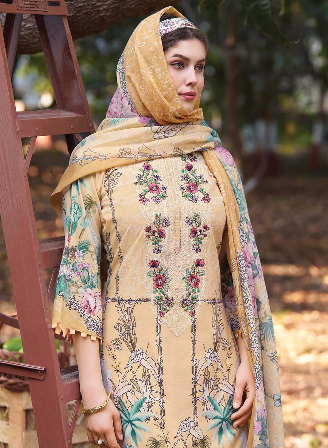 Pakistani Print Unstitched Pure Cotton Suit Dress Material with Dupatta