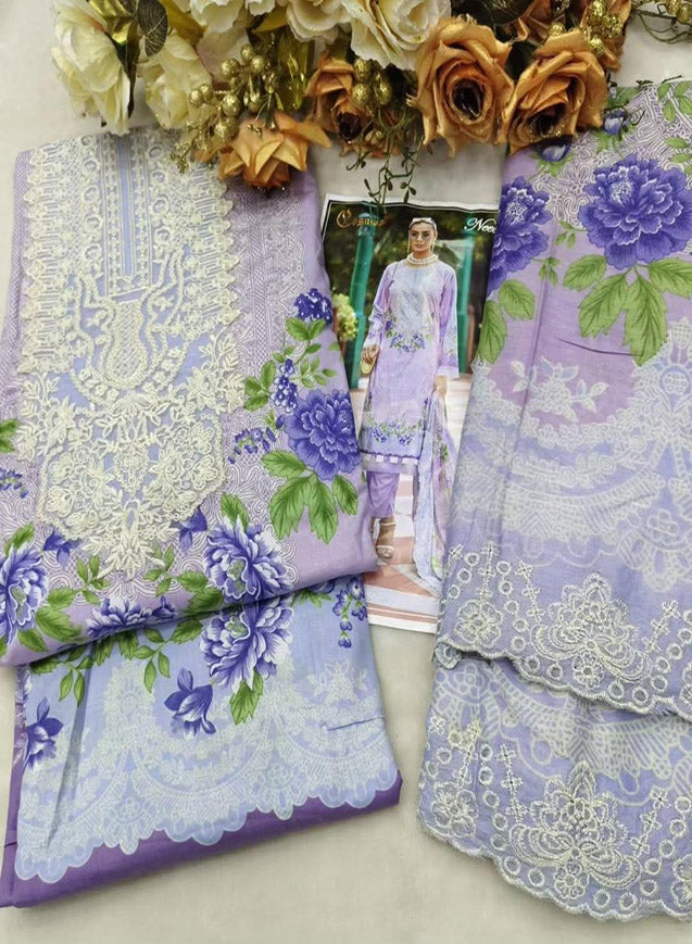 Pure Cotton Pakistani Suit Unstitched Material with Embroidery Patch