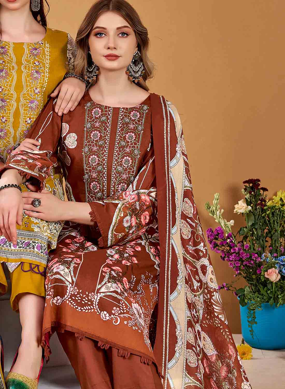 Pakistani Print Pure Cotton Unstitched Suit Fabric Material with Embroidery