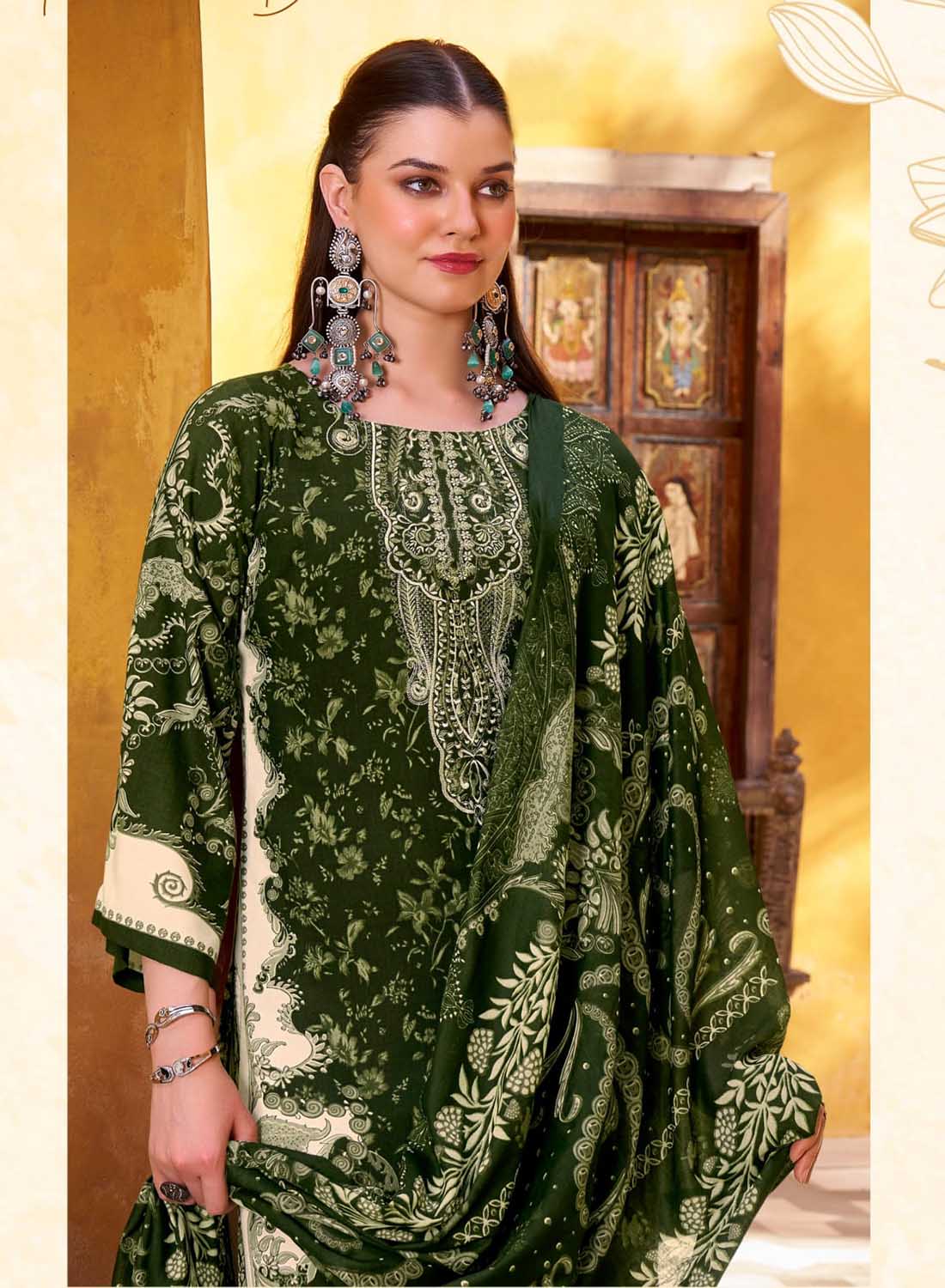Green Pure Cotton Pakistani Print Unstitched Salwar Suit Material with Dupatta