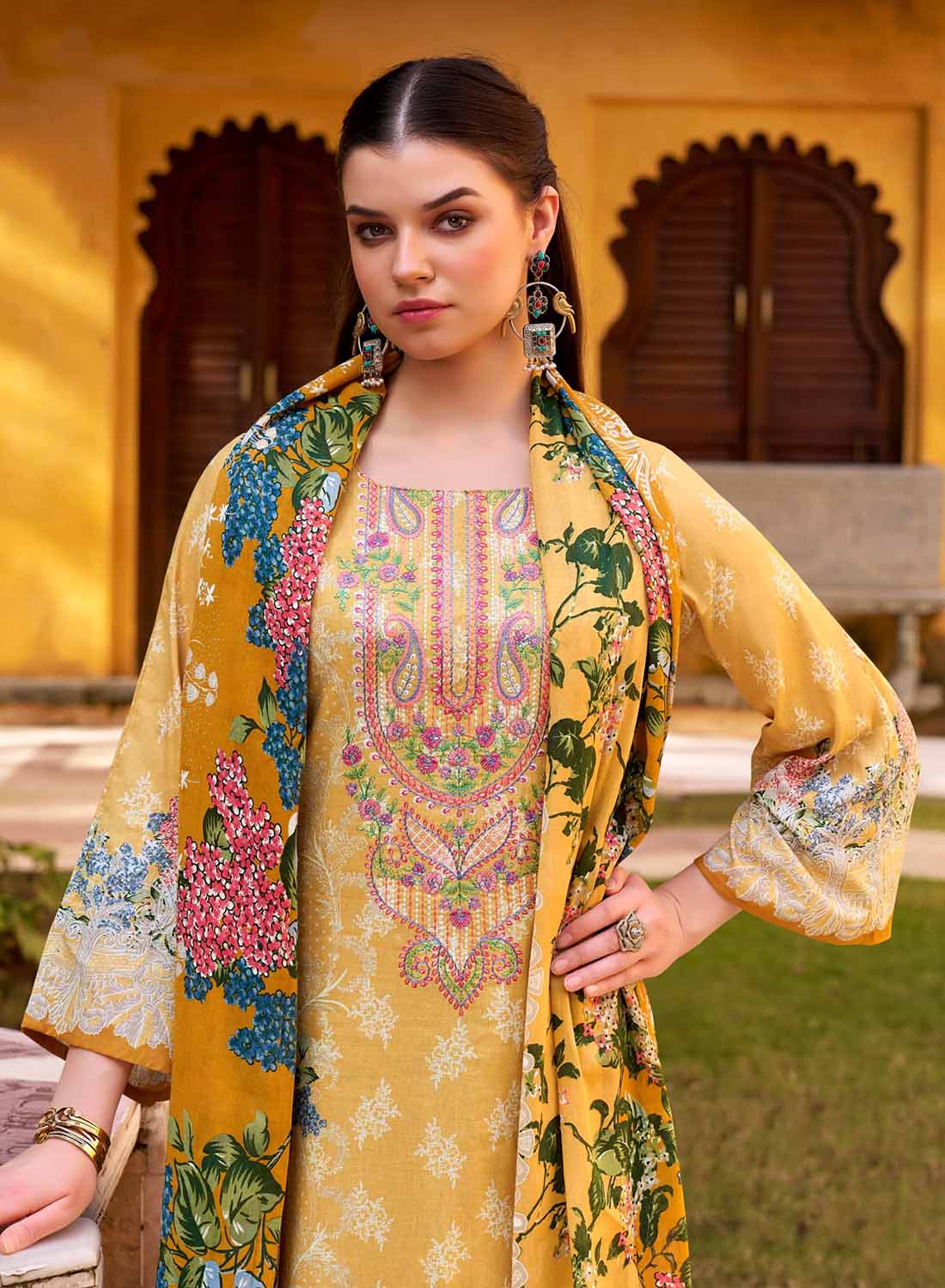 Pure Cotton Pakistani Print Unstitched Suit Material with Cotton Dupatta
