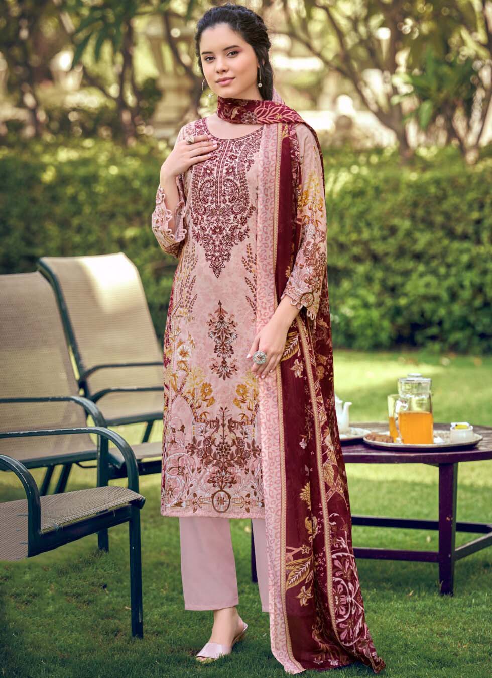 Pure Cotton Pakistani Print Unstitched Suit Material with Embroidery