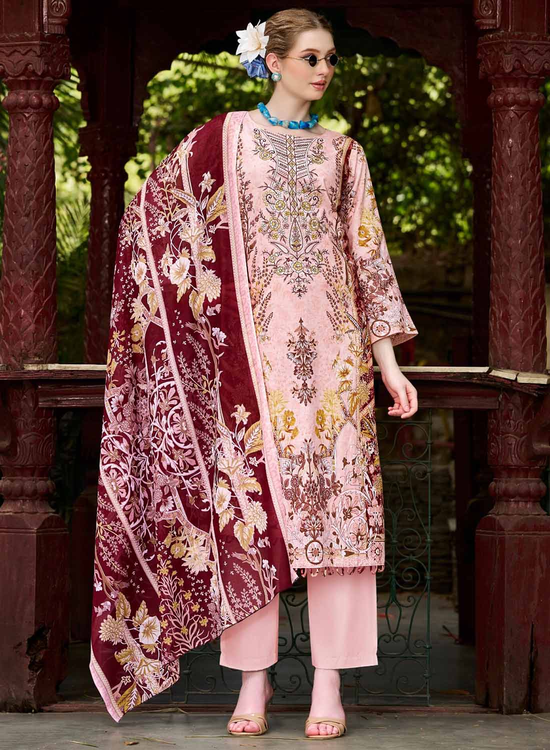 Pakistani Pure Cotton Unstitched Suit Dress Material with Embroidery