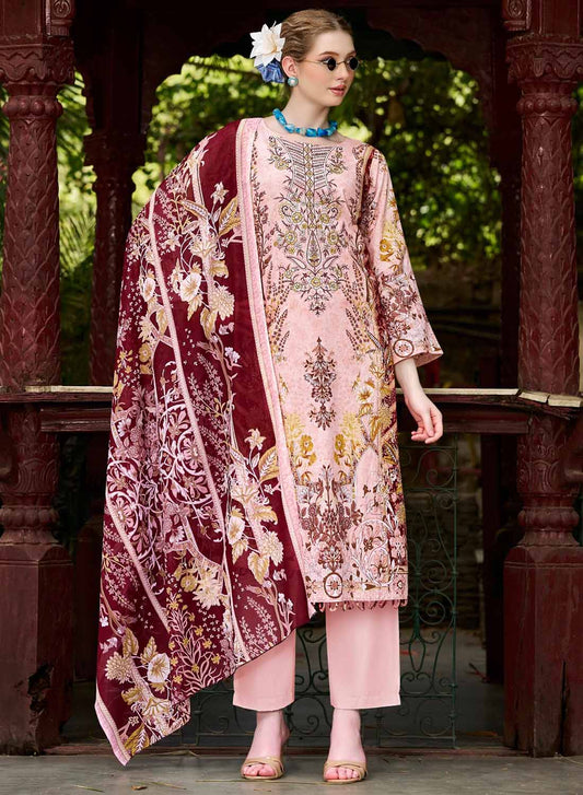 Pakistani Pure Cotton Unstitched Suit Dress Material with Embroidery