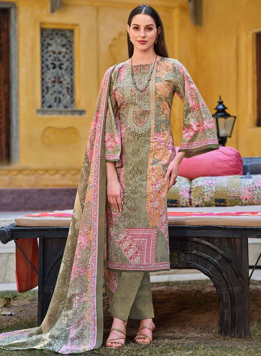 Pakistani Print Unstitched Cotton Suit Dress Material for Women