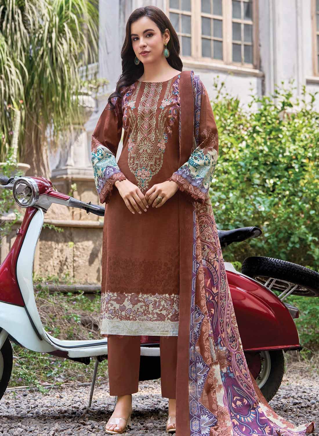 Pakistani Print Pure Cotton Unstitched Suit Set with Embroidery
