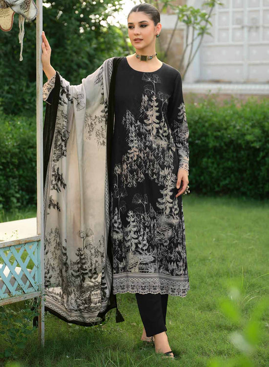 Fancy Black Viscose Pashmina Unstitched Winter Salwar Suit Set Material