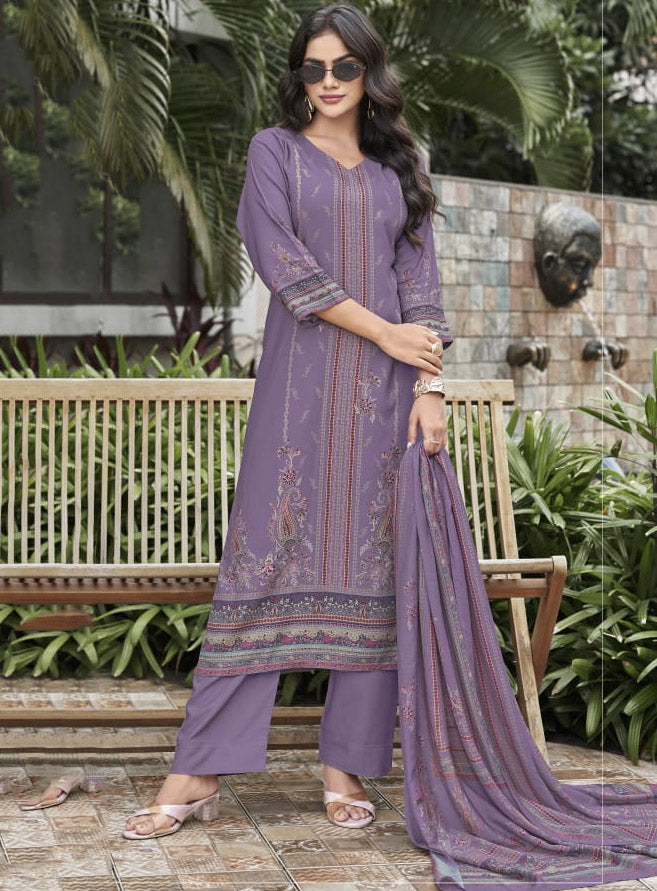 Pashmina Unstitched Winter Salwar Suit Set Material with Muslin Dupatta