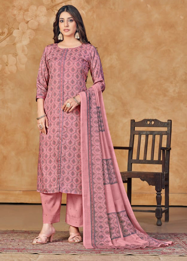 Rivaa Pink Pashmina Unstitched Winter Suit Dress Material for Ladies Rivaa