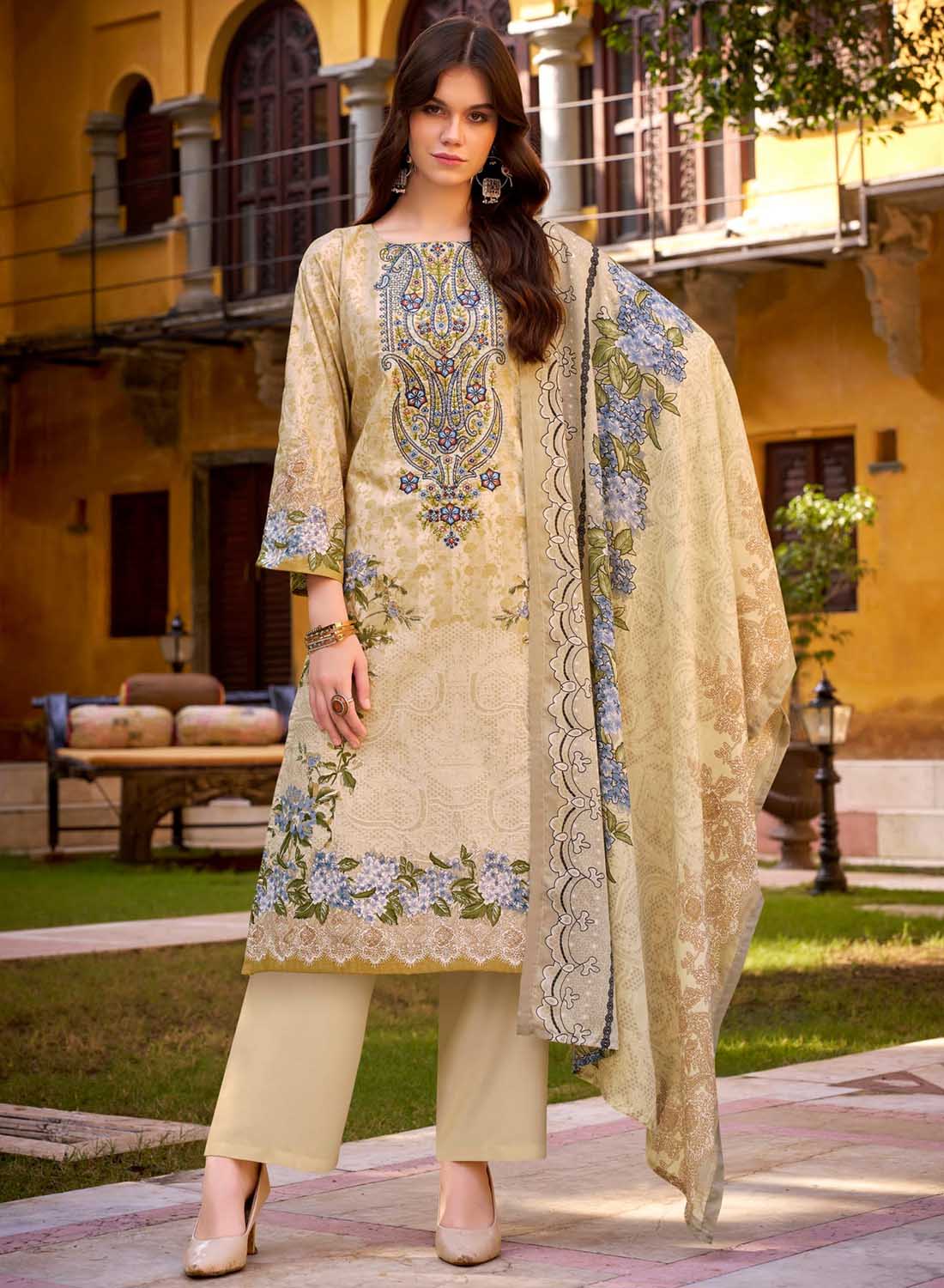 Pure Cotton Pakistani Print Unstitched Salwar Suit Material with Dupatta