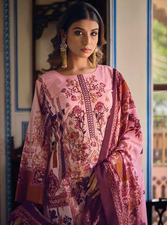 Belliza Pakistani Print Unstitched Cotton Suits with Dupatta Pink Belliza