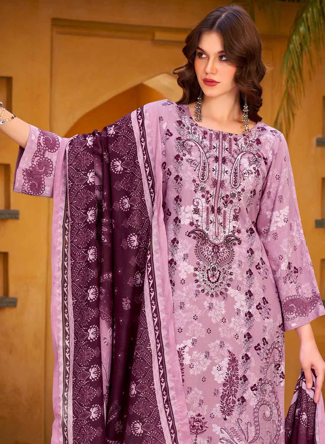 Pink Pure Cotton Pakistani Print Unstitched Salwar Suit Material with Dupatta