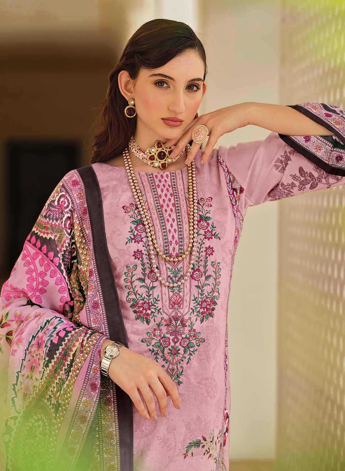 Pakistani Print Unstitched Cotton Suit Dress Material for Women