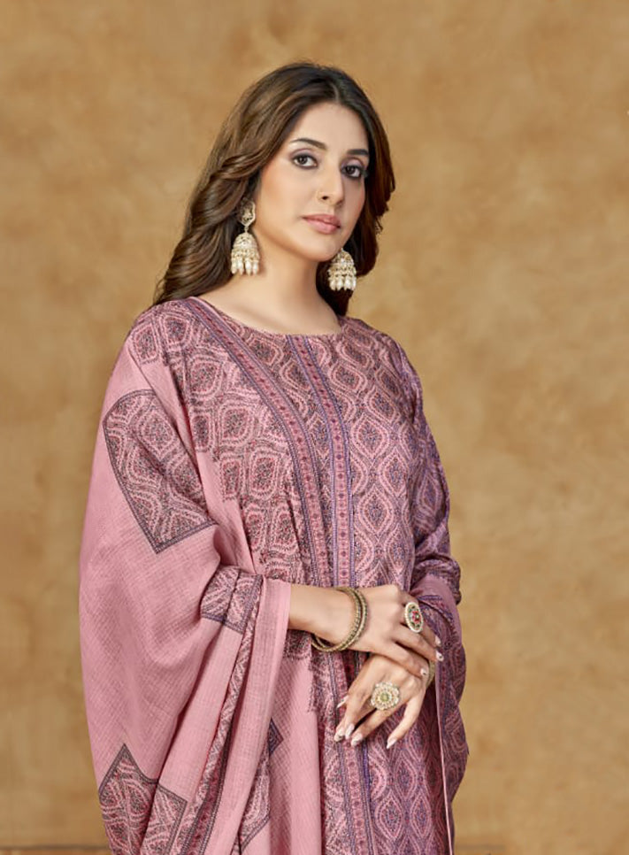 Women's Cotton Satin Pink Unstitched Salwar Suit with Dupatta