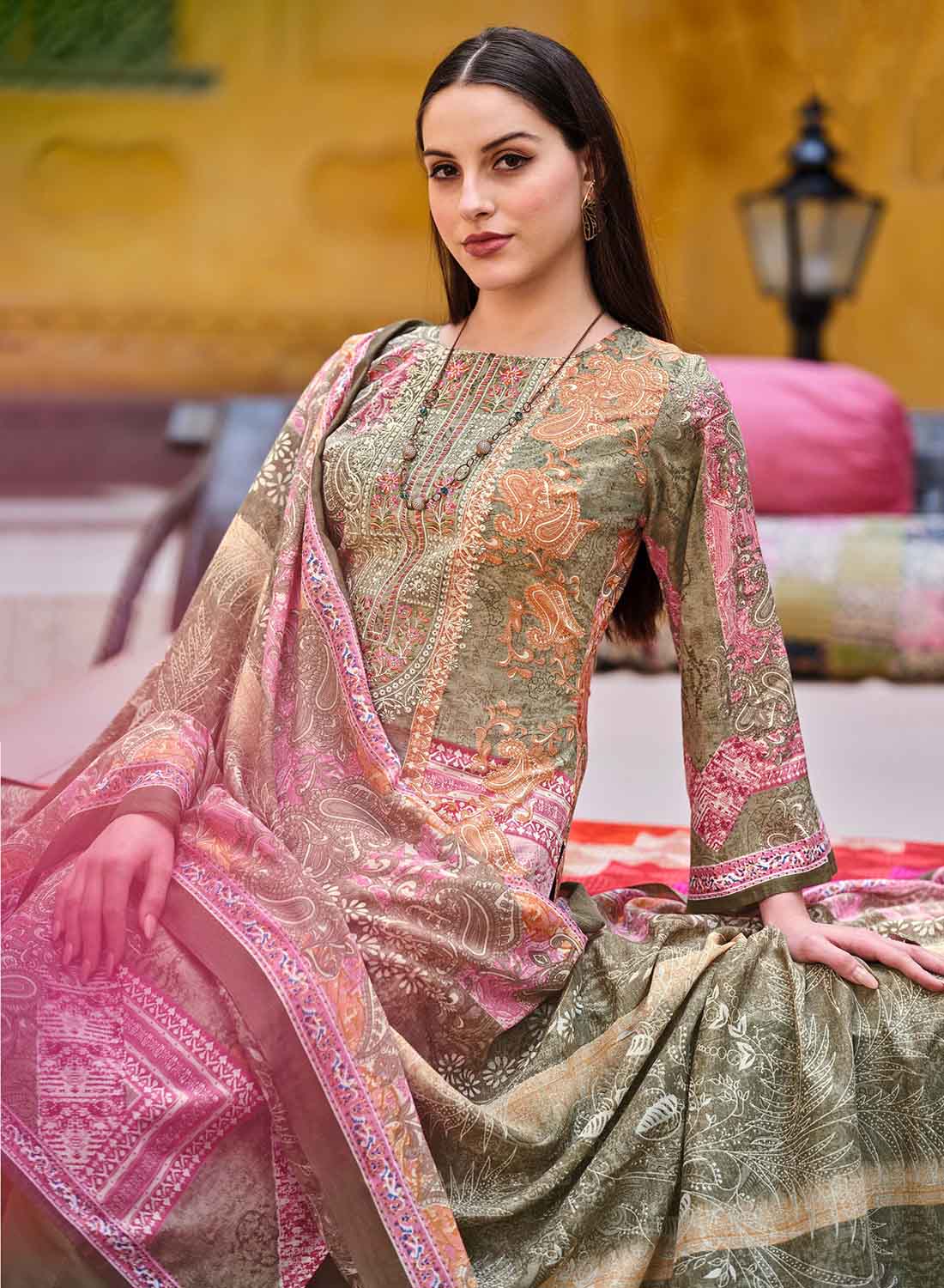Pakistani Print Unstitched Cotton Suit Dress Material for Women