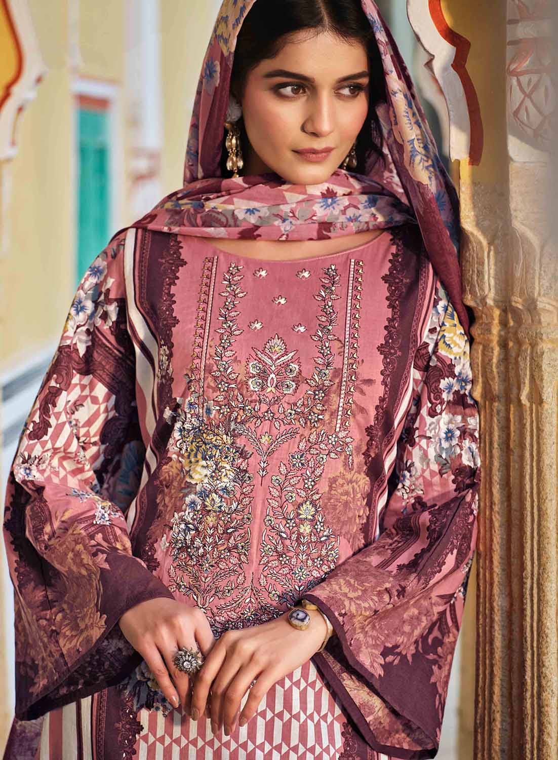 Belliza Pakistani Print Unstitched Women Cotton Suit Material