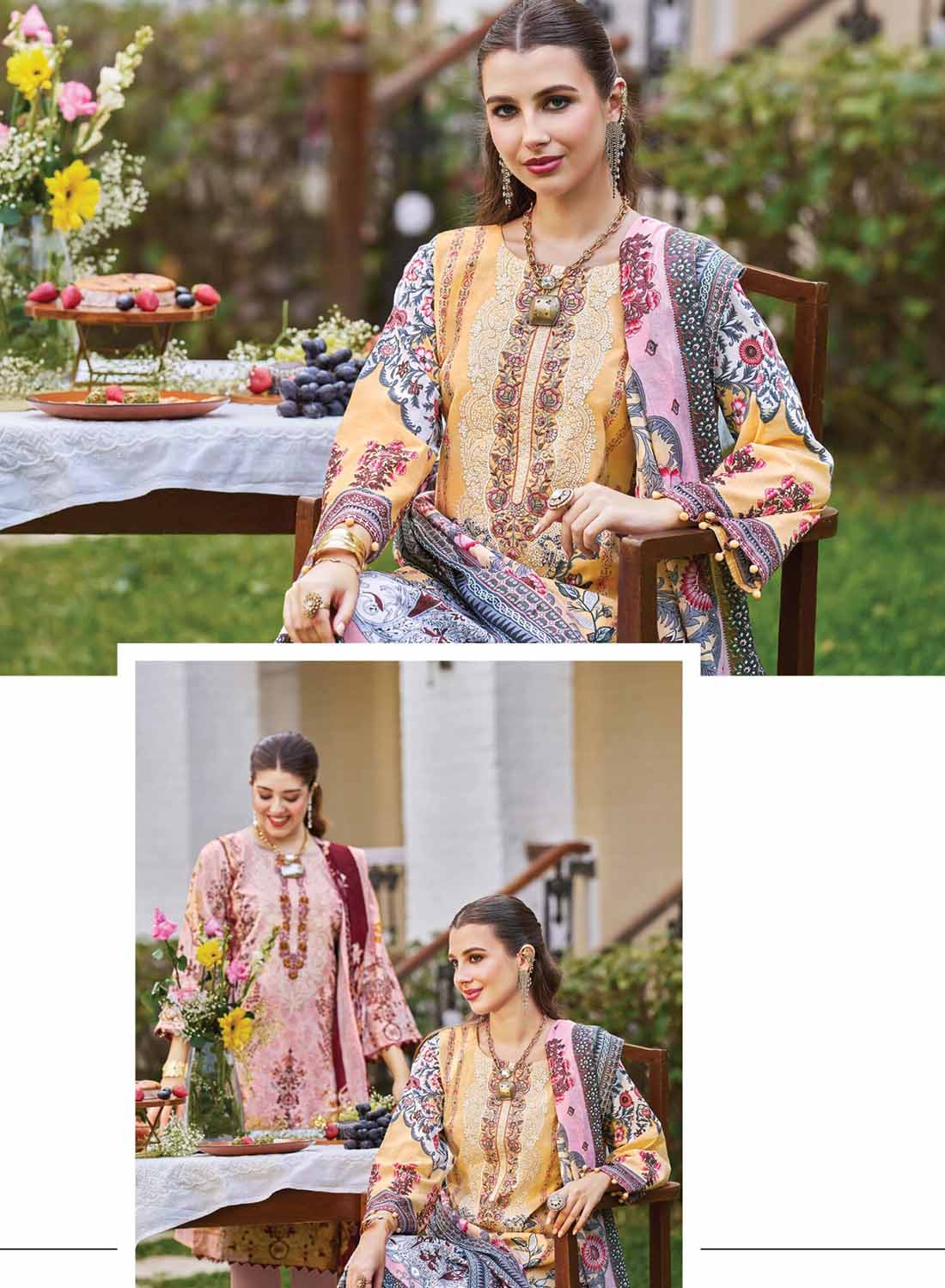 Pakistani Print Unstitched Pure Cotton Suit Fabric with Embroidery