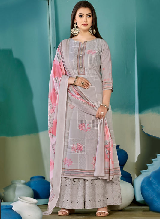 Rivaa Pure Cotton Printed Grey Unstitched Suit Material for Women