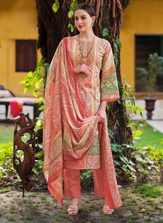 Pakistani Print Unstitched Cotton Suit Dress Material with Dupatta