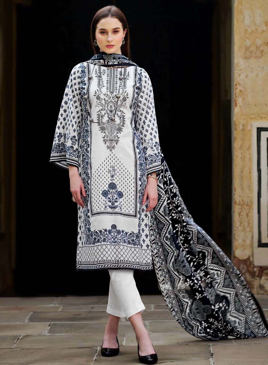 Pakistani Print Unstitched Pure Cotton Suit Material with Embroidery