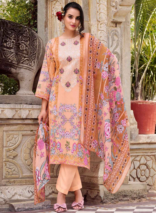Pure Cotton Pakistani Print Unstitched Suit Dress Material with Embroidery