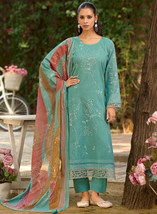 Latest Lawn Cotton Unstitched Salwar Suit Material for Women