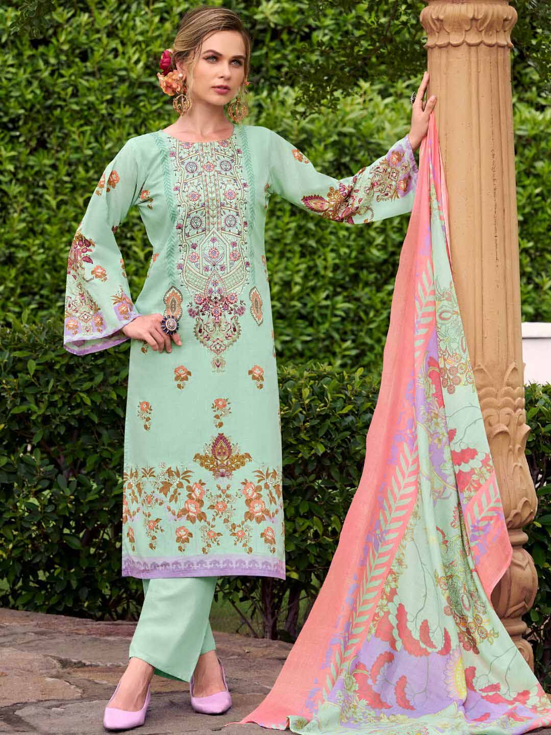 Pure Cotton Pakistani Print Unstitched Suit Material with Embroidery