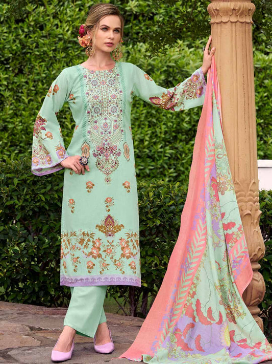 Pure Cotton Pakistani Print Unstitched Suit Material with Embroidery
