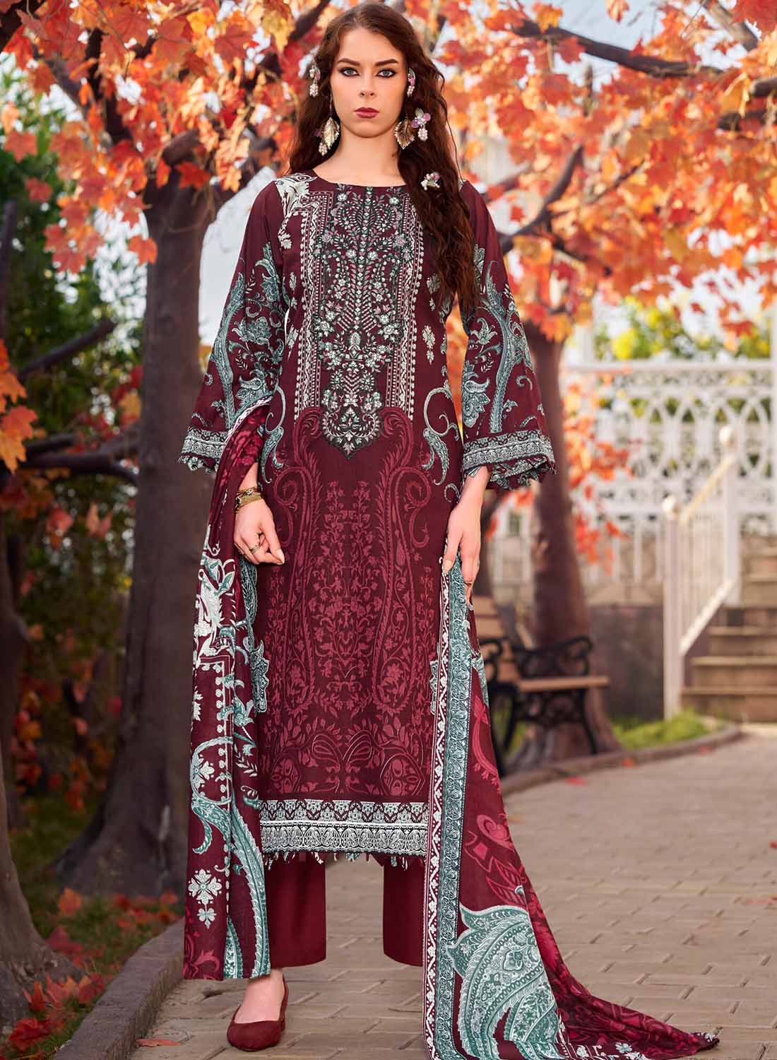 Pure Cotton Unstitched Pakistani Suit Material with Embroidery for Women