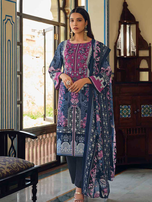 Belliza Pakistani Print Unstitched Cotton Suits with Dupatta Blue Belliza