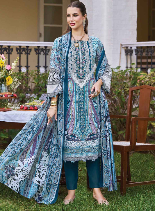 Pakistani Print Pure Cotton Unstitched Suit Fabric with Embroidery