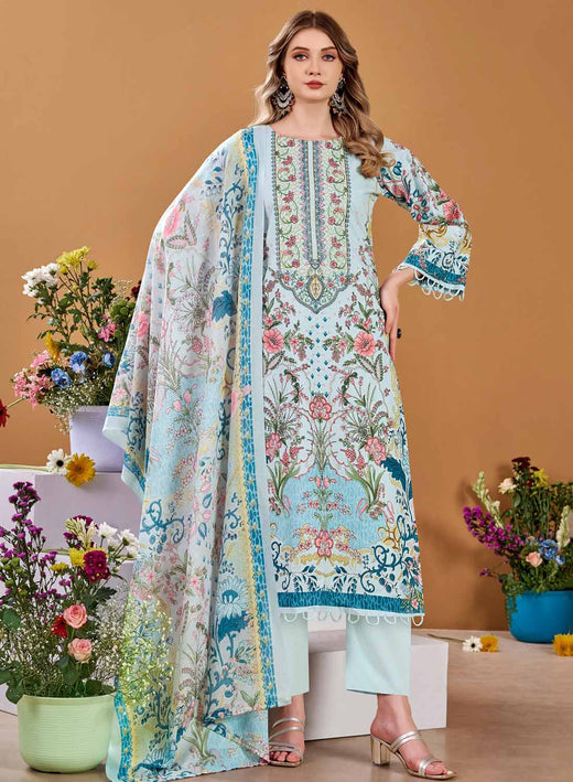 Pakistani Print Unstitched Pure Cotton Salwar Suit Material with Embroidery