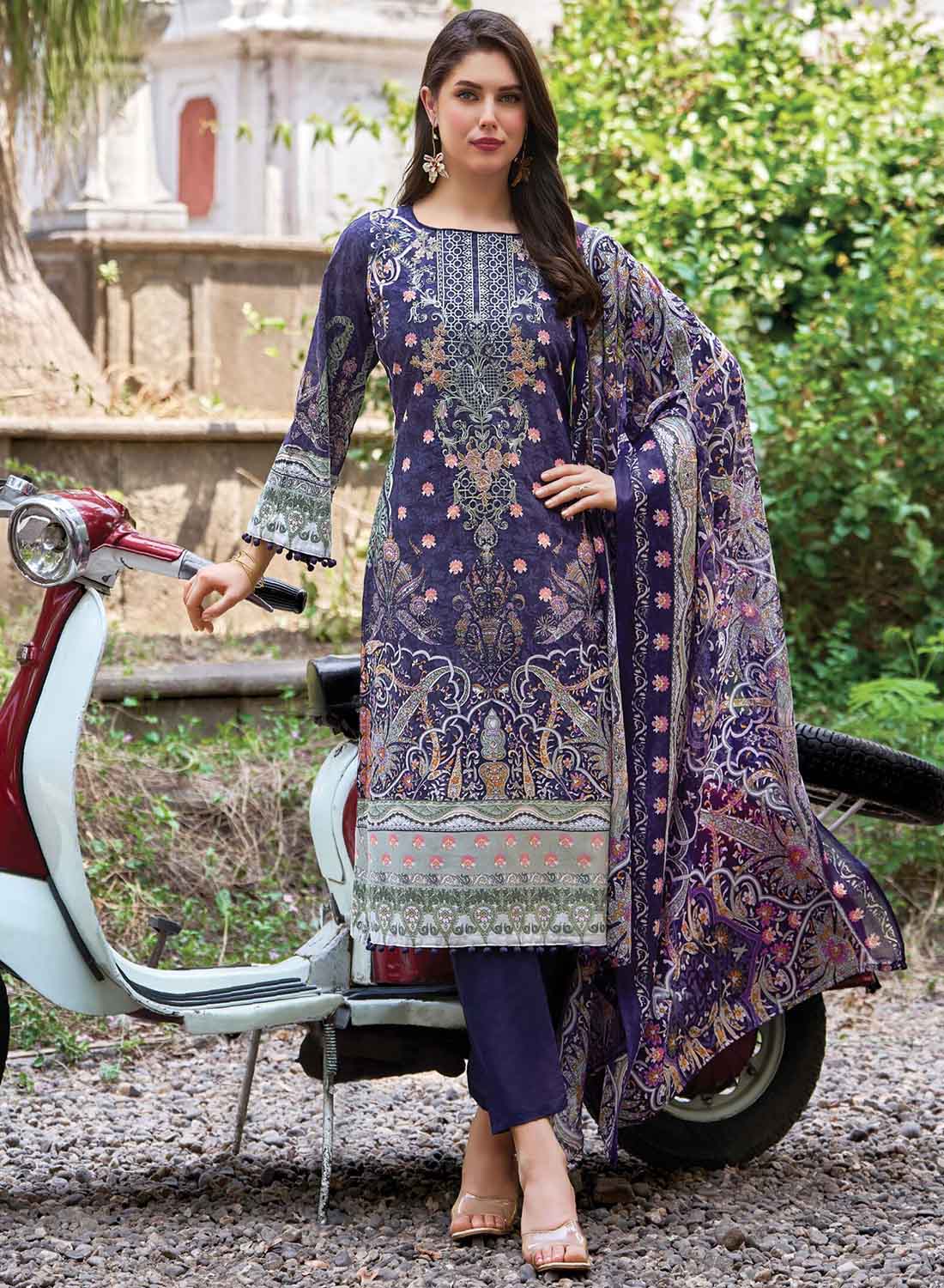 Pakistani Print Pure Cotton Unstitched Suit Set Fabric with Embroidery