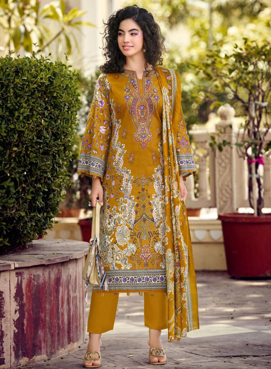 Pure Cotton Pakistani Print Unstitched Salwar Suit Material with Embroidery