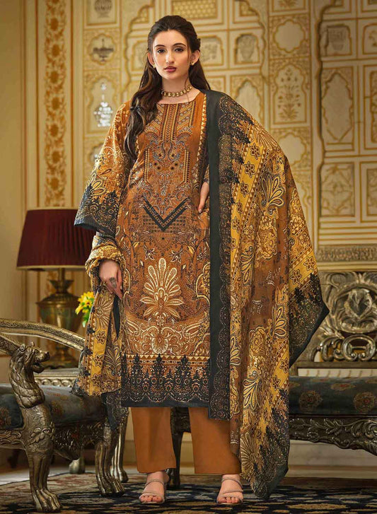 Pakistani Print Unstitched Pure Cotton Suit Material with Embroidery