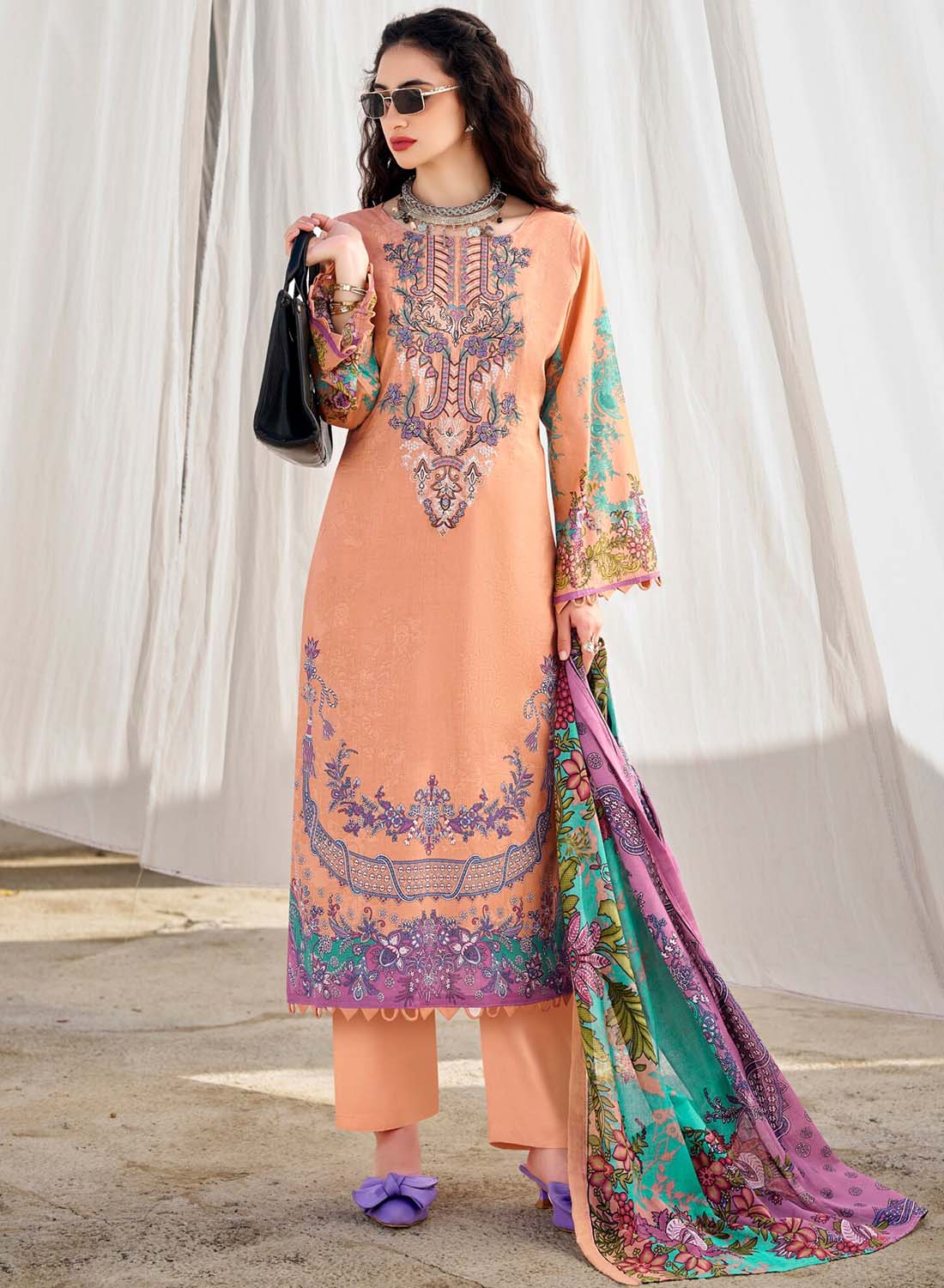 Pakistani Print Pure Cotton Unstitched Salwar Suit Set Material with Embroidery