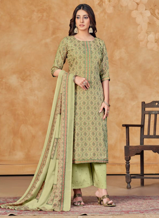 Rivaa Green Printed Pashmina Unstitched Winter Salwar Suit Dress Material Rivaa
