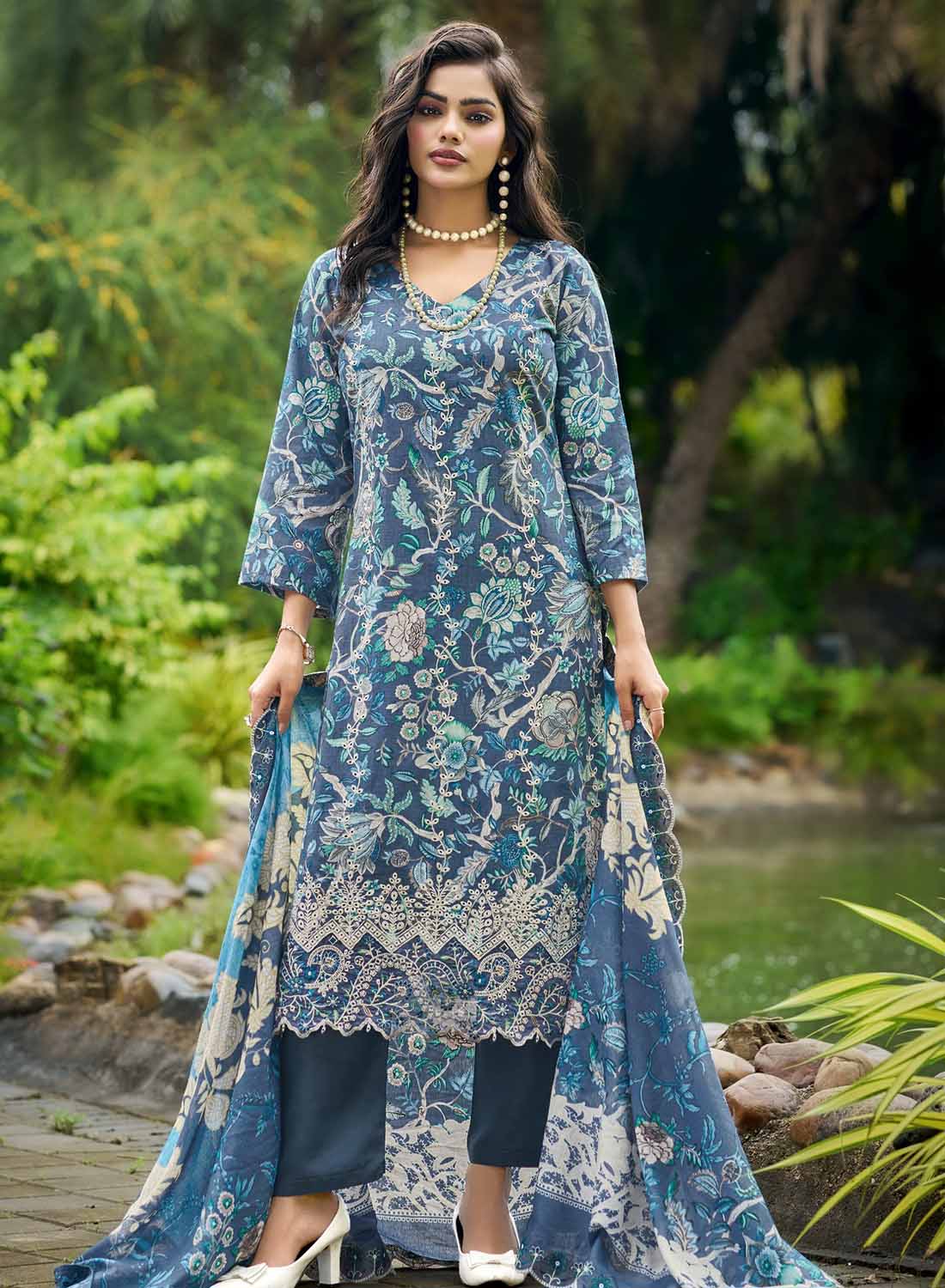 Pakistani Cotton Suit Dress Material for Women Unstitched with Embroidery