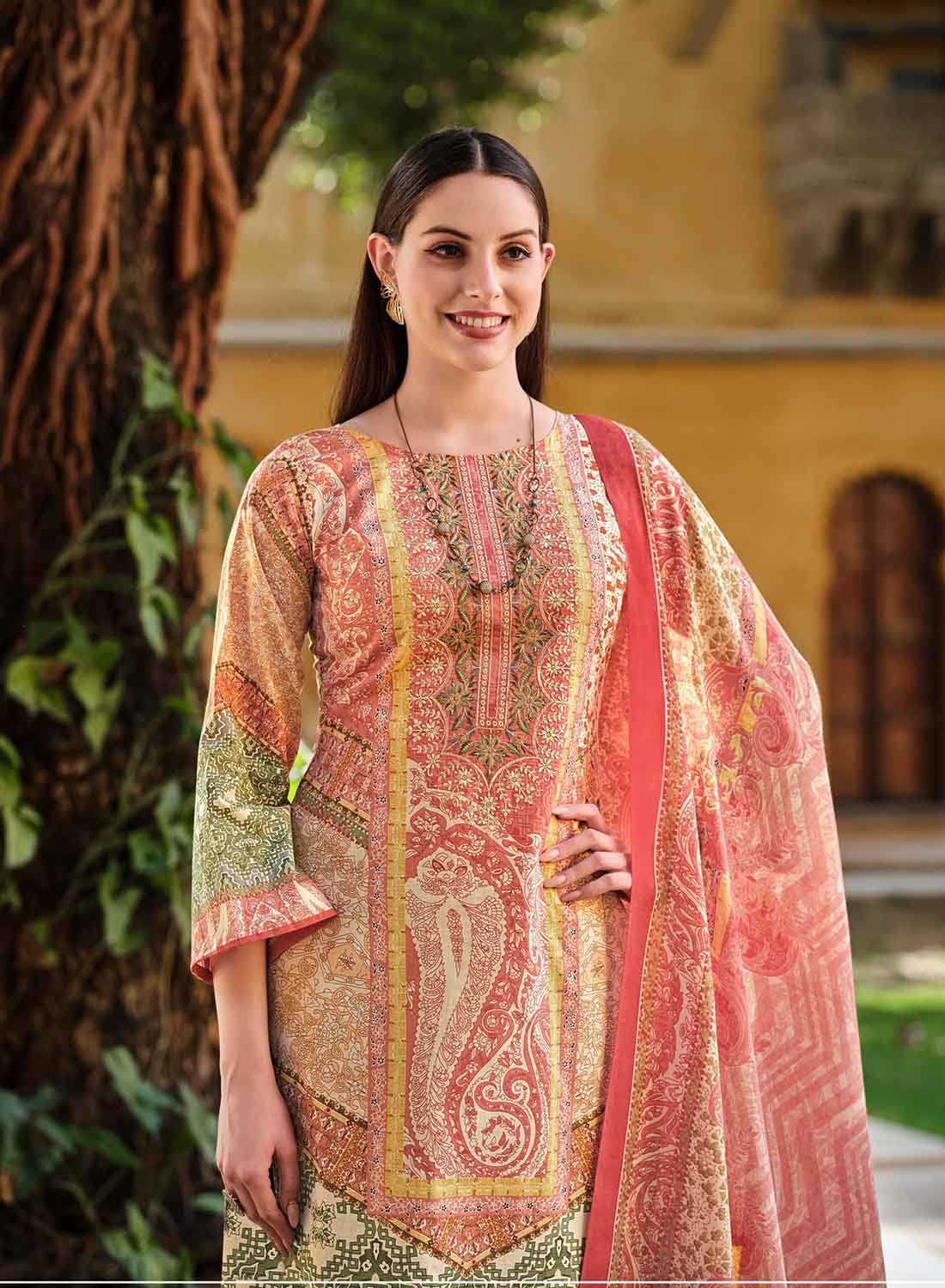 Pakistani Print Unstitched Cotton Suit Dress Material with Dupatta