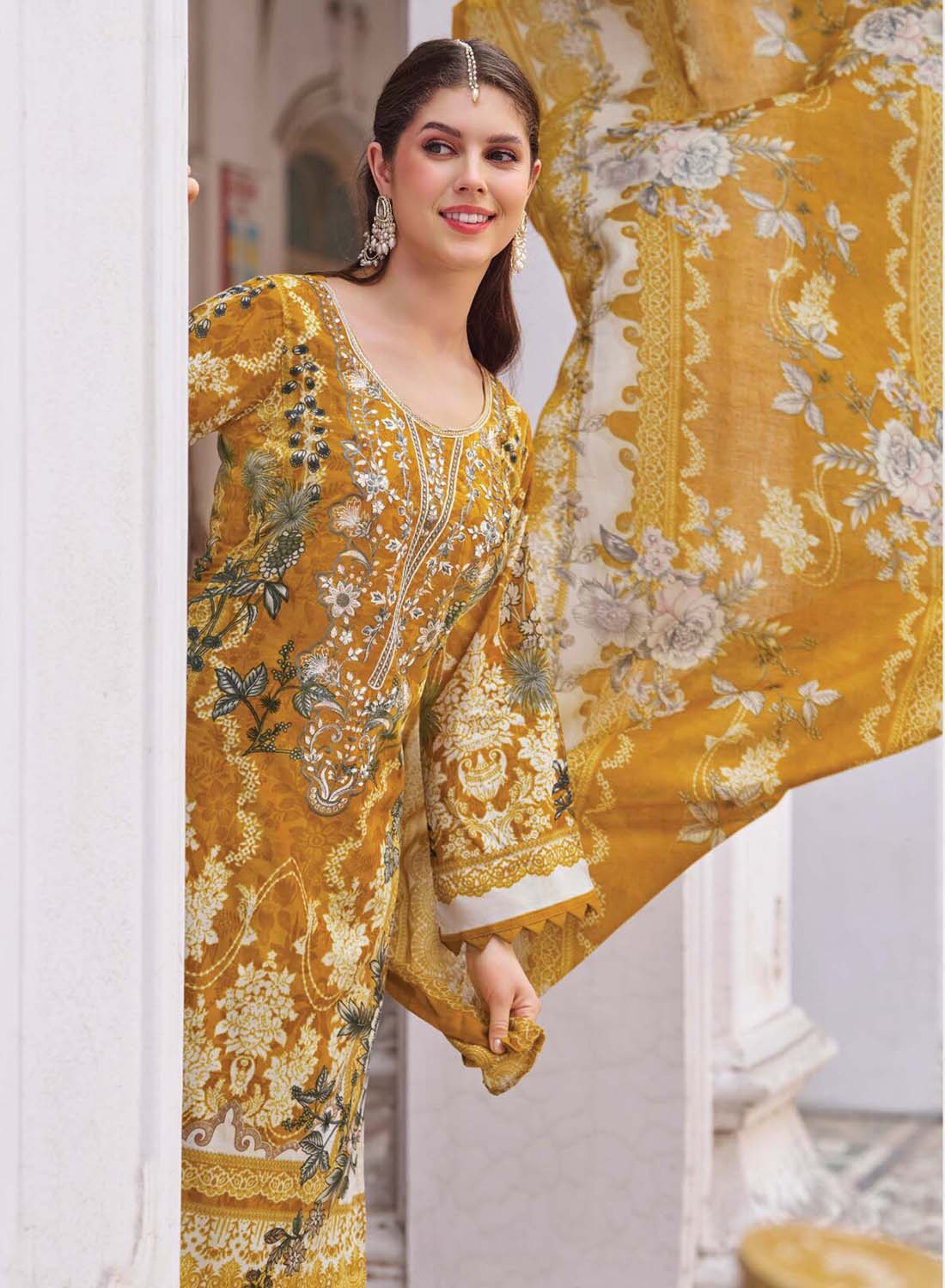 Pakistani Print Unstitched Pure Cotton Salwar Suit Material with Embroidery