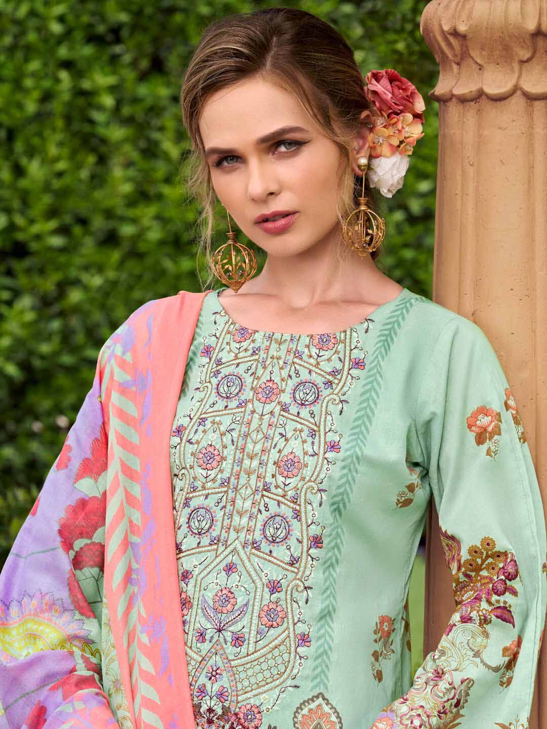 Pure Cotton Pakistani Print Unstitched Suit Material with Embroidery