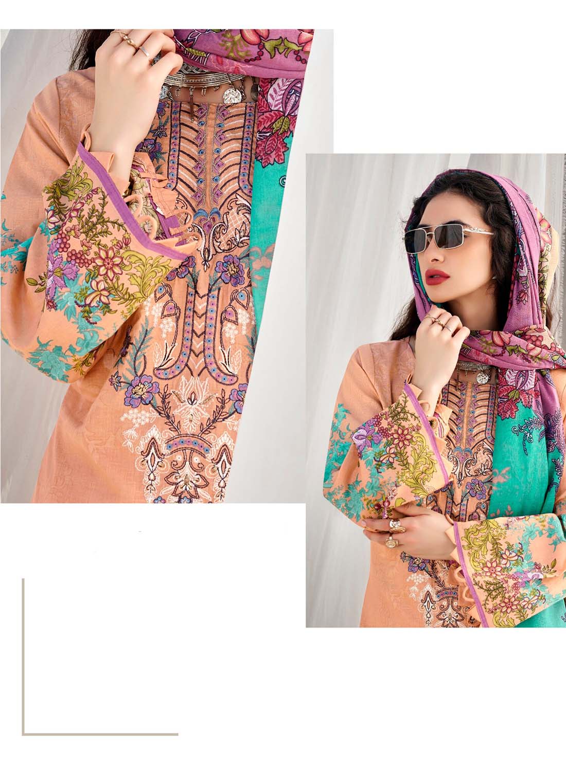 Pakistani Print Pure Cotton Unstitched Salwar Suit Set Material with Embroidery