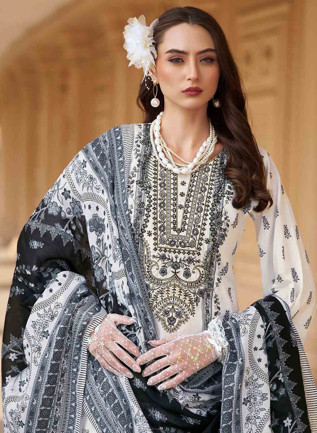 Pakistani Print Unstitched Pure Cotton Salwar Suit Dress Material with Embroidery
