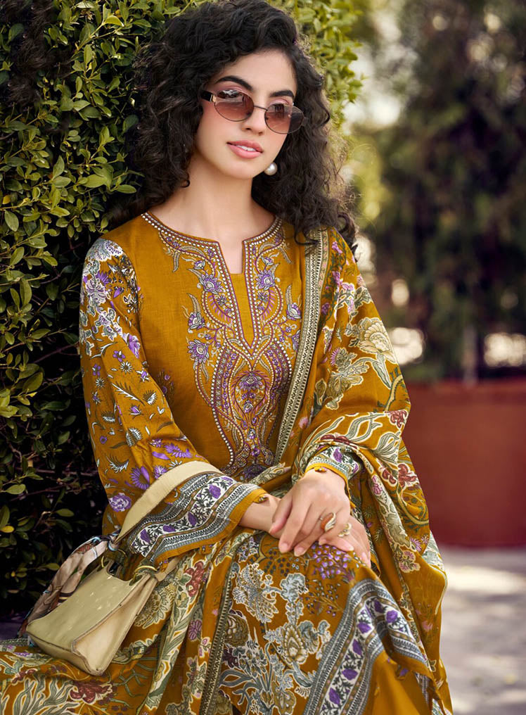 Pure Cotton Pakistani Print Unstitched Salwar Suit Material with Embroidery