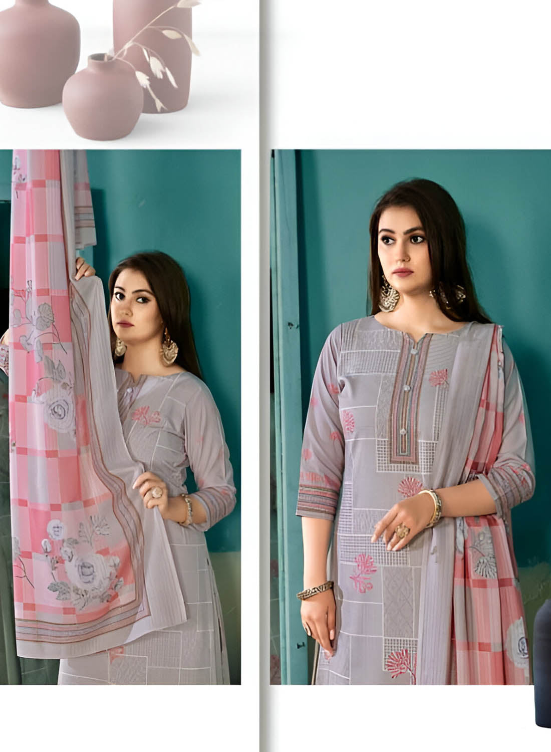 Rivaa Pure Cotton Printed Grey Unstitched Suit Material for Women