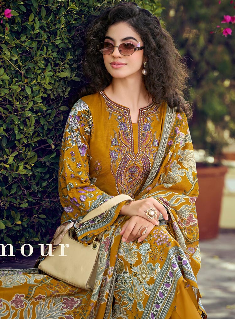 Pure Cotton Pakistani Print Unstitched Salwar Suit Material with Embroidery