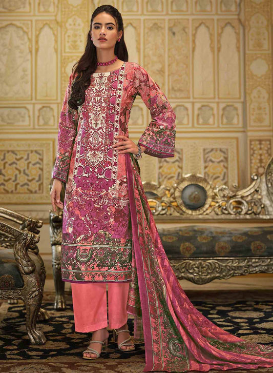 Pakistani Print Unstitched Pure Cotton Suit Dress Material with Embroidery